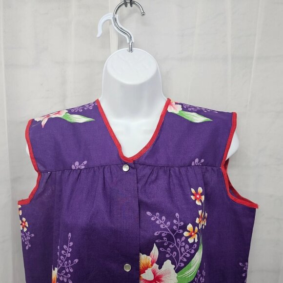 Vintage Purple Red Floral Tank Pearl Snap Retro Boho Hippie M - Picture 2 of 11